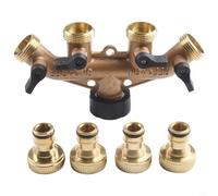 Connecteur répartiteur de tuyau 4 voies en laiton massif avec vannes d'arrêt - 1,9 cm - Distributeur d'arrosage de jardin - pour irrigation de pelouse - Usage industriel agricole - Robuste