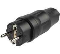 Connecteur Schuko mâle en caoutchouc PCE noir - Connecteurs Schuko
