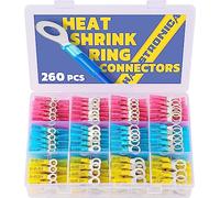 Connecteurs de câbles à sertir gainés de chaleur, 260 pièces, en cuivre étamé rouge, 10-14, 12-10, 16-14 et 22-16 AWG, 3/8", 5/16" et 1/4"