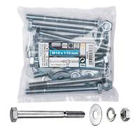 Connex B30019 Set de 10 Vis hexagonales galvanisées avec écrous 10 x 110 mm | Entraînement hexagonal - Pour toutes les constructions - Comprend rondelles, rondelles à ressort et écrous - Assortiment de