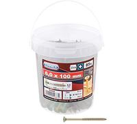 Connex B30046 Lot de 85 Vis universelles PZ 6,0 x 100 galvanisées | Entraînement PZ Pozidriv - Filetage partiel - Jaune galvanisé - Kit de vis - Seau à vis - En kit - Pour travaux de fixation