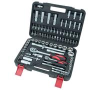 CONNEX Jeu de clés à douilles 1/4" + 1/2" 94 pièces coffret plastique, chrome-vana...