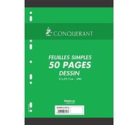 CONQUÉRANT 92076 Feuillet Mobile Sep T A4 210x297mm Papier Dessin Lot de 50 120g Perforé Blanc