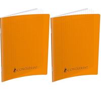 CONQUERANT Cahier Classique 17x22cm Grands Carreaux Seyès 192 Pages Agrafées Couverture Polypro Orange (Lot de 2)