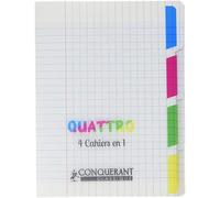 CONQUERANT Cahier Quattro Classique 17x22cm Grands Carreaux Seyès 140 Pages Agrafées Couverture Polypro Incolore