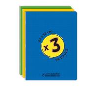 Conquérant Classique Lot de 3 Cahiers 24x32 96 Pages Grands Carreaux Seyès Agrafées, Couverture Polypro, Jaune, Vert, Bleu