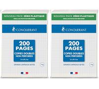 Conquérant Copies Doubles non perforées A4 70 g 200 pages grands carreaux seyès Blanc (Lot de 2)
