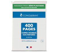 CONQUERANT Copies Doubles Non Perforées A4 Petits Carreaux 5mm 400 Pages Sous Film Blanches