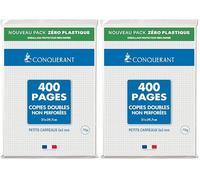 CONQUERANT Copies Doubles Non Perforées A4 Petits Carreaux 5mm 400 Pages Sous Film Blanches (Lot de 2)