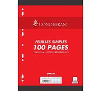 CONQUÉRANT Feuilles Simples 100 Pages A4 80g Petits Carreaux