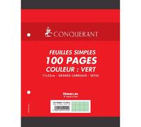 Conquérant Feuilles Simples 17x22cm Grands Carreaux 100 Pages Vertes