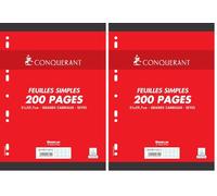 Conquérant Feuilles Simples A4 Grands Carreaux Seyès 200 Pages Sous Film Blanches (Lot de 2)