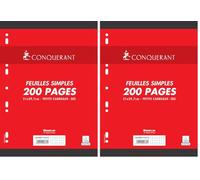 CONQUERANT Feuilles simples perforées A4 90 g 200 pages petits carreaux 5 x 5 (Lot de 2)