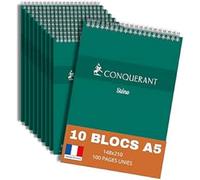 CONQUERANT lot de 10 Bloc-Notes Sténo A5 Uni 100 Pages Reliure Intégrale Couverture Carte Verte
