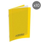 Conquérant Lot de 10 Cahiers Classique 17x22cm Grands Carreaux Seyès 96 Pages Agrafées Couverture Polypro Jaune
