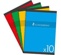 Conquérant Lot de 10 Cahiers de Devoirs 17x22cm Grands Carreaux Seyès 96 Pages Agrafées Couverture Carte Coloris Assortis