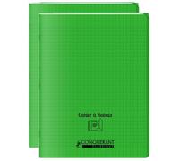 Conquérant Lot de 2 Cahiers à rabat agrafé 24x32cm 96P 90G grands carreaux polypro vert