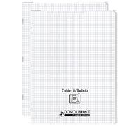 CONQUÉRANT Lot de 2 Cahiers à rabat agrafé 24x32cm 96P 90G petits carreaux polypro incolore