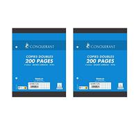 CONQUÉRANT Lot de 2 Copies Doubles 17x22cm 200 Pages 70g Grand Carreaux Sous Film Blanches