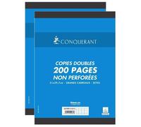 Conquérant Lot de 2 Copies doubles non perforées blanches 21x29,7cm 200pages SEYES 70g
