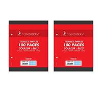CONQUÉRANT Lot de 3 Feuilles Simples 17x22cm Seyès 100 Pages 80g Grands Carreaux Sous Film Bleues