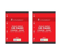 CONQUÉRANT Lot de 2 Feuillets mobiles 21x29,7 cm 100 pages grands carreaux jaunes 80g