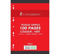CONQUÉRANT Lot de 2 Feuillets mobiles A4 cm 100 pages 80g grands carreaux verts