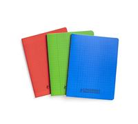 Conquérant Lot de 3 Cahiers 17 x 22 - 96 Pages Seyes 90g Couverture Polypropylène Couleur Rouge, Bleu, Vert