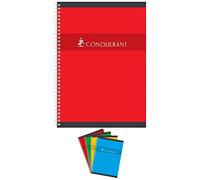 CONQUÉRANT Lot de 3 Cahiers à spirale A4 petits carreaux 180p 70g coloris aléatoire