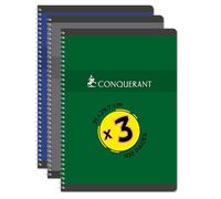 CONQUERANT Lot de 3 Cahiers A4 100 Pages 70g Q5x5 Reliure Intégrale Couverture Carte Couleurs Assorties