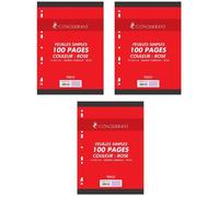 Conquérant Lot de 3 Feuilles Simples A4 Seyès 100 Pages 80g Grands Carreaux Sous Film Roses