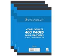 CONQUÉRANT Lot de 3 Paquets de 100 copies doubles (400 pages) A4 quadrillé,70 g non-perforé