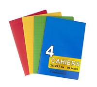 Conquérant Lot de 4 Cahiers A4 Agrafés 21x29,7cm Grands Carreaux Seyès 96 Pages Coloris Assortis