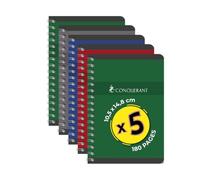 Conquérant Lot de 5 Cahiers Spirales A5 Petits Carreaux 5mm 180 Pages Couverture Carte Recy Couleurs Assortis
