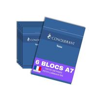 CONQUERANT lot de 6 Bloc-Notes A7 Petits Carreaux 5mm 200 Pages Agrafées Tête Couverture Carte Bleu