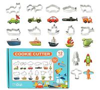 Consnew Ensemble de 12 Emporte Pièces Véhicules en Acier Inoxydable, Moules à Biscuits pour la famille avec Voitures, Avions, Bateaux, Trains, Idéal pour Anniversaires et Pâtisserie en Famille