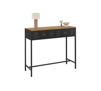 IDMarket Console ESTER 1 tiroir métal noir plateau bois design industriel
