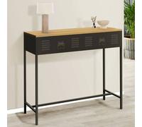 IDMARKET Console 1 tiroir ESTER métal noir plateau bois design industriel