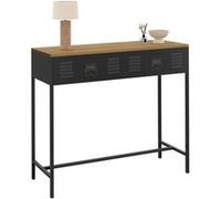 IDMarket Console ESTER 1 tiroir métal noir plateau bois design industriel