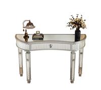 Console 120/38/78 cm gris et argent en verre et MDF avec tiroir miroir