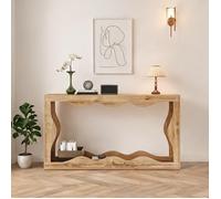 Console 160,5 cm à étagère double - Panneau de particules effet bois - Teinte naturelle chaleureuse