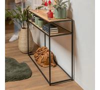 Console 2 niveaux 100x35x85 cm décor chevron et métal noir - YREZ
