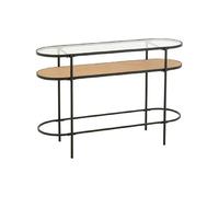 Console 2 niveaux 120x36x75 cm en verre, bois et métal noir - GAIRLY