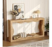 Console 2 Niveaux avec Étagère Ouverte - YEAVIO - Finition Bois Naturel pour Entrée et Salon, 160,5×30×86,5 cm