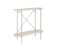 Console 2 niveaux en métal laqué beige plateaux aspect pierre naturelle - SHANON -