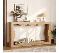 Console 2 niveaux ouverte bord ondulé effet bois naturel pour entrée et salon 160,5 × 30 × 86,5 cm - UVRION