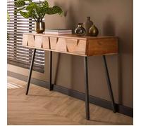 Console 2 tiroirs 120x40x77 cm en acacia naturel et métal noir
