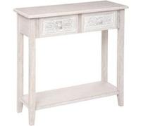 Atmosphera - Console Hina Bois Blanchi - L 80 x P 30 x H 80 cm - 2 Tiroirs Sculptés, 1 Étagère - Meuble de Rangement pour Entrée, Salon