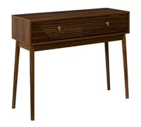 Console 2 tiroirs en bois et MDF pieds en pin teinté chêne foncé - COLETTE
