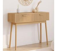 IDMarket Console Juliette 2 tiroirs lattes tasseau bois coloris chêne